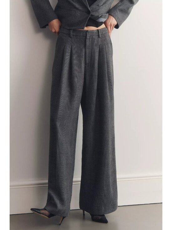 Maeve Pants - The Avery Houndstooth Pleated Wide-Leg Trousers by Maeve L